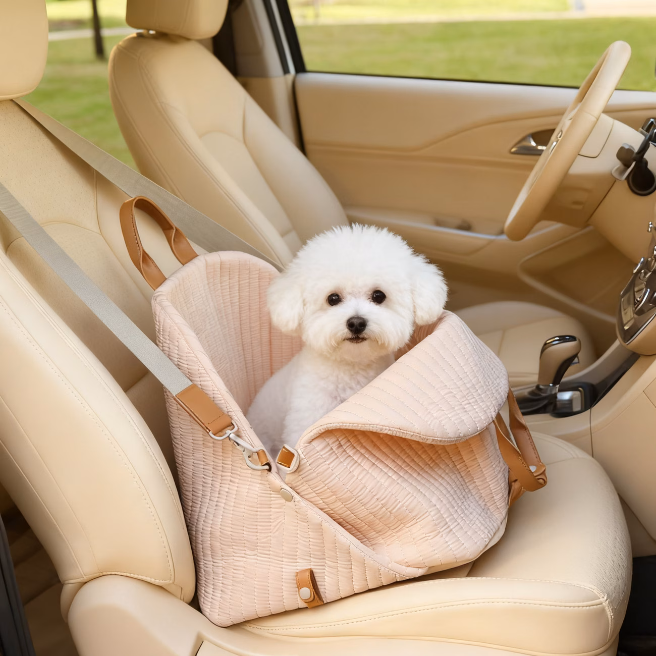 Transportador Voyage Matelassé con Asiento para Auto — Khaki: imagen 4